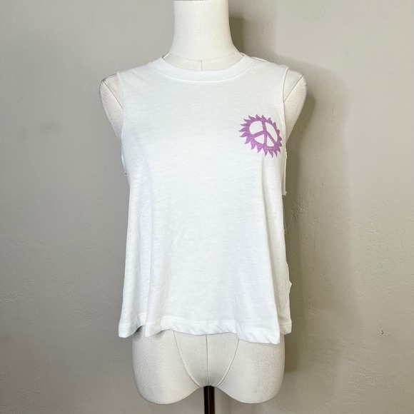 Spiritual Gangster Tops - Spiritual Gangster May All Beings Crop Tank White Peace Sign Graphic XS NEW
